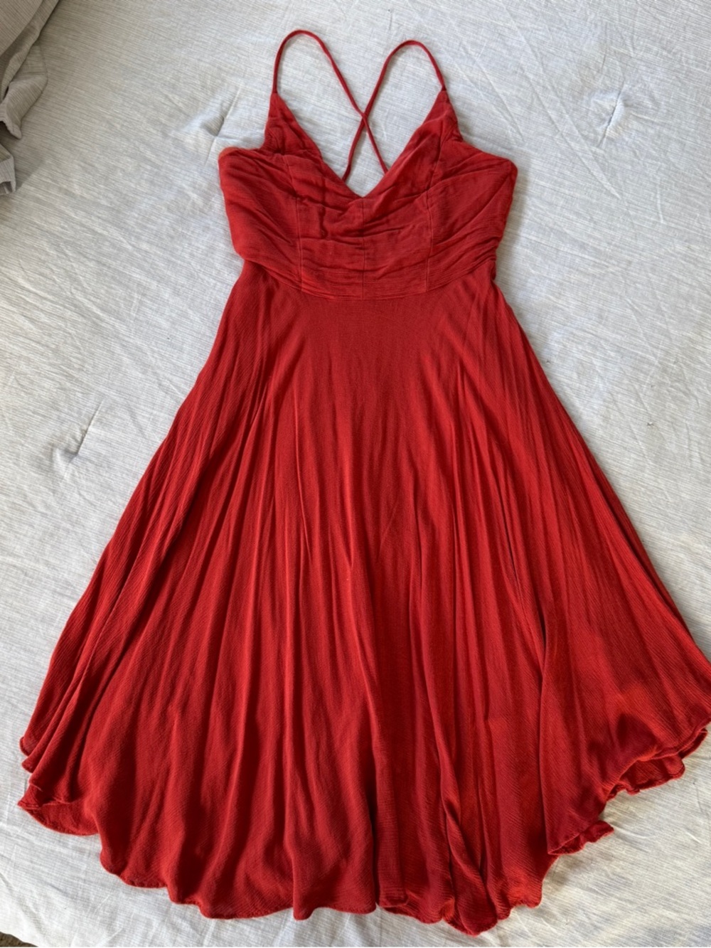 Troulos Rust Red Lace-Up Midi Dress